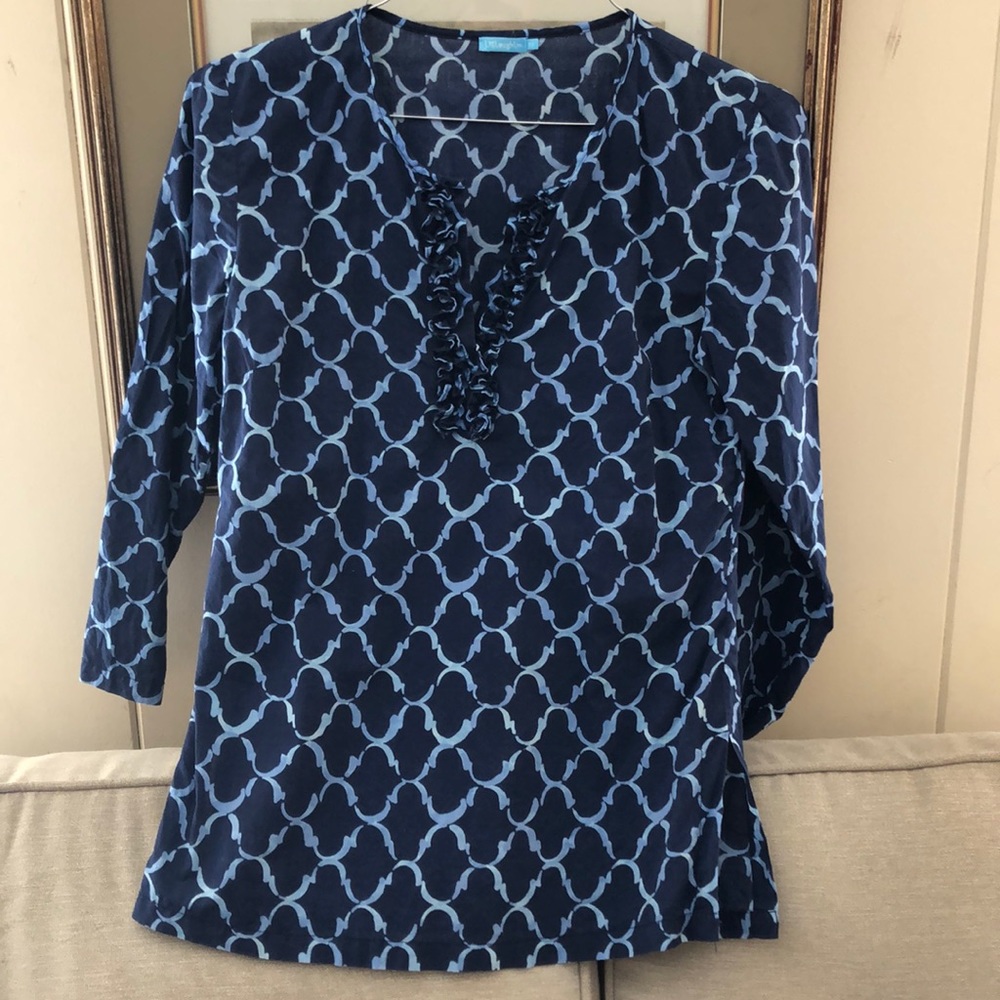 JMcLaughlin navy blue/light blue blouse